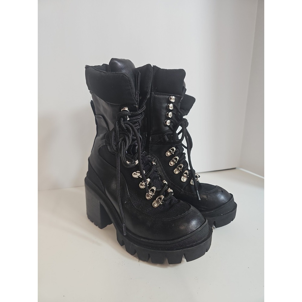 Jeffrey Campbell "Womens Size 5.5M" Lace Up Zip Up Combat Boots Black‎ "FLAWS"